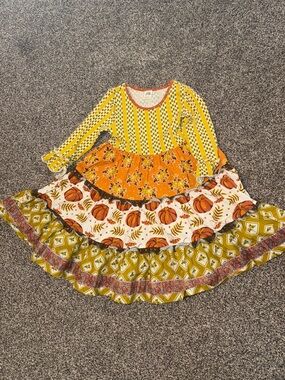Wildflowers Fall Pumpkin Tiered Dress - Yellow & Orange
